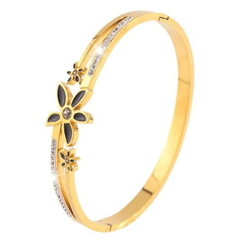 Acier inoxydable 304 bracelet ordinaire, Placage, pour femme & émail & avec strass & creux, doré, Vendu par PC