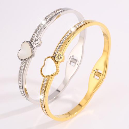 Acier inoxydable 304 bracelet ordinaire, avec coquille blanche, Placage, bijoux de mode & pour femme & avec strass, plus de couleurs à choisir, Vendu par PC