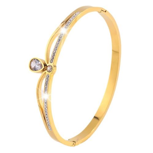 Acier inoxydable 304 bracelet ordinaire, Placage, pour femme & avec strass & creux, doré, Vendu par PC