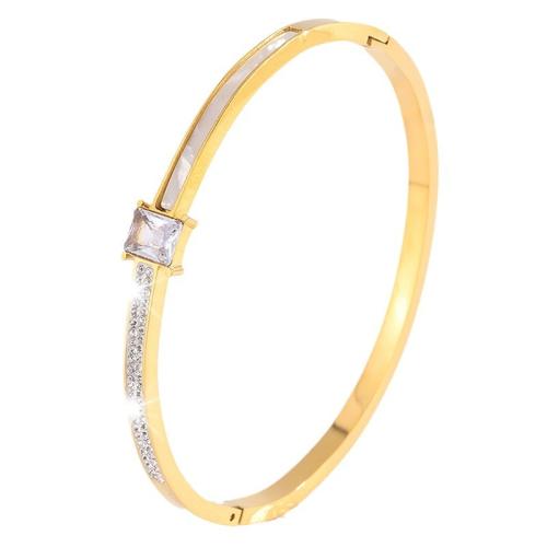 Acier inoxydable 304 bracelet ordinaire, avec coquille blanche, Placage, bijoux de mode & pour femme & avec strass, doré, Vendu par PC