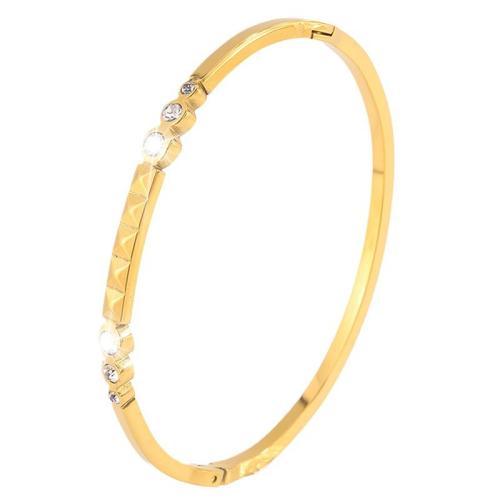 Acier inoxydable 304 bracelet ordinaire, Placage, bijoux de mode & pour femme & avec strass, doré, Vendu par PC