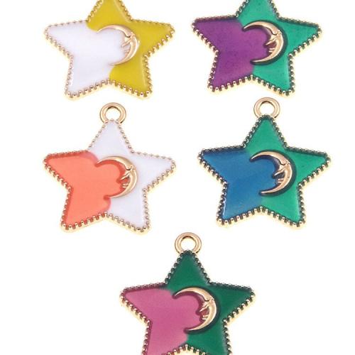 Zinc Alloy Enamel Pendants Star gold color plated DIY Sold By Bag