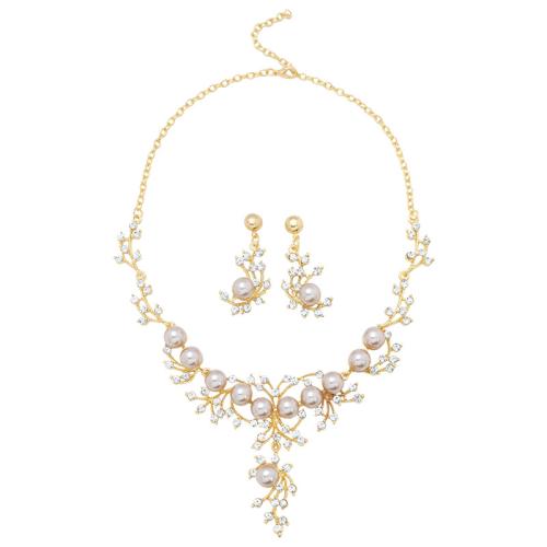 lega in zinco set di gioielli fashion, orecchino & Collana, with Shell Pearl, placcato, 2 pezzi & per la donna & con strass, nessuno, Venduto da set