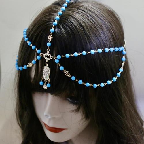 aleación de zinc Cadena de cabeza, con Seedbead, chapado, estilo popular & para mujer, longitud aproximado 50-60 cm, Vendido por UD