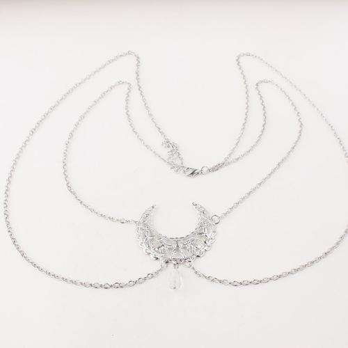 Zinc Alloy Head Chain with Crystal Moon platinum color plated folk style & for woman & hollow Length Approx 50-60 cm Sold By PC