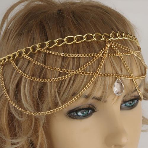 Zinc Alloy Head Chain with Crystal Teardrop gold color plated vintage & multilayer & for woman Length Approx 50-60 cm Sold By PC