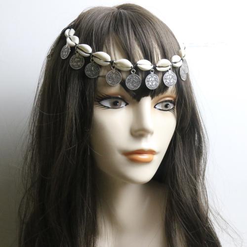 Zinc Alloy Head Chain with Polyester Cord & Shell antique silver color plated Bohemian style & for woman Length Approx 50-60 cm Sold By PC