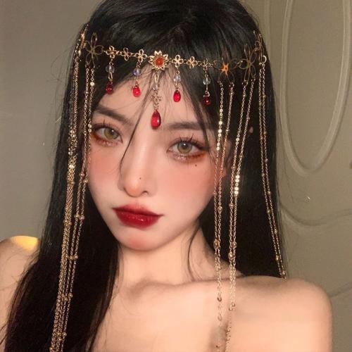 Zinc Alloy Head Chain with Elastic Thread & Crystal vintage & for woman gold Length Approx 50-60 cm Sold By PC