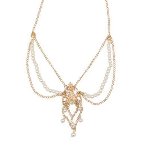 Zinc Alloy Head Chain with Plastic Pearl gold color plated vintage & multilayer & for woman Length Approx 55 cm Sold By PC
