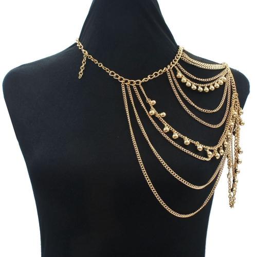 aleación de zinc Cadenas de hombro, chapado en color dorado, multicapa & para mujer, longitud aproximado 17-18 Inch, Vendido por UD