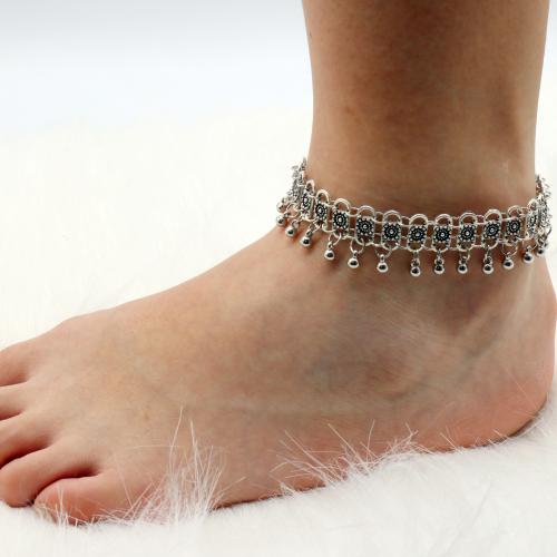 alliage de zinc bracelet de cheville, Plaqué de couleur d'argent, Vintage & pour femme, Longueur Environ 8-9 pouce, Vendu par PC