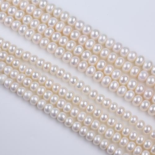 Grânulos de pérolas  cultivadas de água doce  de froma de arroz, Pérolas de água doce, Roda plana, DIY, branco, 8-10mm, vendido para 37 cm Strand