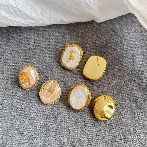 Sladkovodní Pearl náušnice, s Mosaz, Baroko, módní šperky, více barev na výběr, 23x18x8mm, Prodáno By Pair