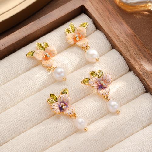 Sladkovodní Pearl náušnice, s Mosaz, Baroko, módní šperky & micro vydláždit kubické zirkony & smalt, více barev na výběr, nikl, olovo a kadmium zdarma, 49x17x8mm, Prodáno By Pair