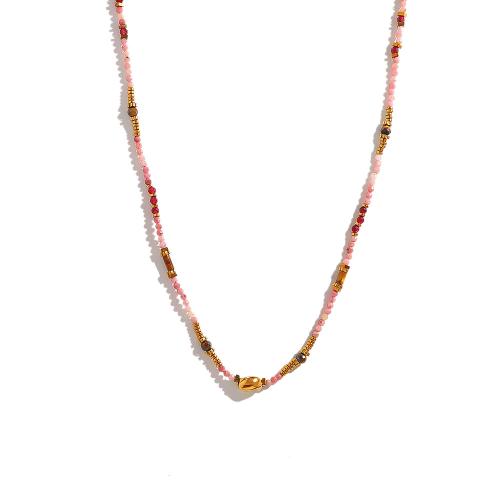 Gemstone Jewelry karoliai, 304 Nerūdijantis plienas, su Natūralus akmuo, 18K paauksuotas, Bižuterijos & įvairios medžiagos pasirinkimas & moters, Pardavė PC