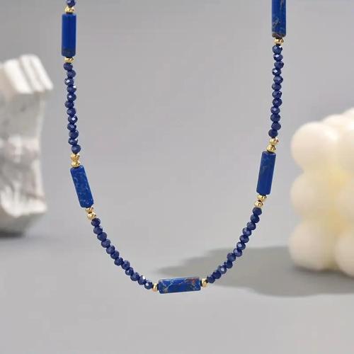 Natural Gemstone Necklace Zinc Alloy with Natural Stone & Crystal handmade fashion jewelry & for woman blue Sold By PC