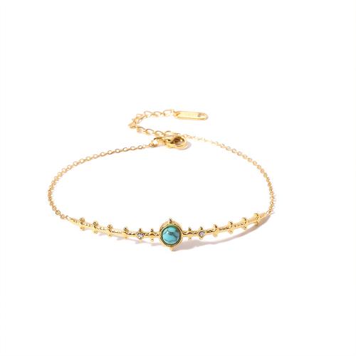 Bracelets turquoises de mode, Acier inoxydable 304, avec turquoise, Plaqué or 18K, bijoux de mode & pavé de micro zircon & pour femme, Vendu par PC