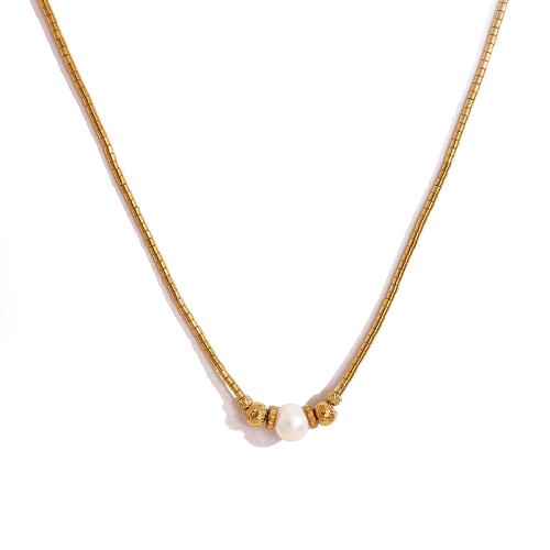 Stainless Steel Jewelry Necklace 304 Stainless Steel with Plastic Pearl 18K gold plated fashion jewelry & for woman Sold By PC