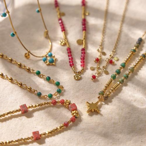 Gemstone Jewelry karoliai, 304 Nerūdijantis plienas, su Natūralus akmuo, 18K paauksuotas, Bižuterijos & įvairių stilių pasirinkimas & moters, Pardavė PC