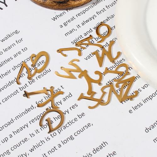 Rostfritt stål Häng Brev, 304 rostfritt stål, Alfabetsbokstav, guldfärg pläterade, DIY, gyllene, Säljs av PC