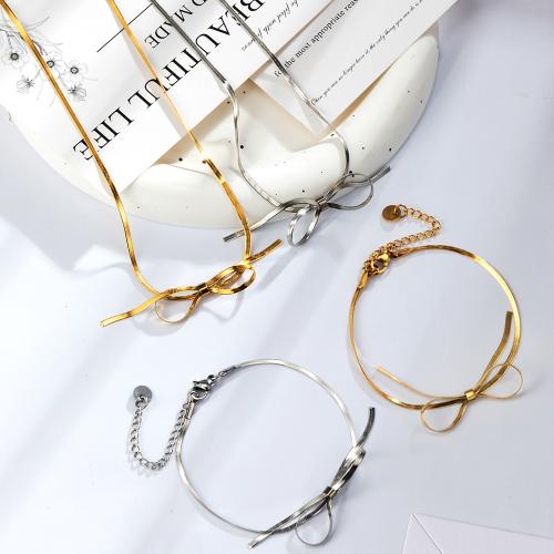Fashion Stainless Steel Jewelry Sets bracelet & necklace 304 Stainless Steel Bowknot plated fashion jewelry Sold By PC