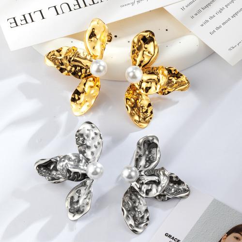 Roestvrij staal Stud Earrings, 304 roestvrij staal, met Plastic Pearl, Bloemblaadjes, plated, mode sieraden, meer kleuren voor de keuze, Verkocht door pair