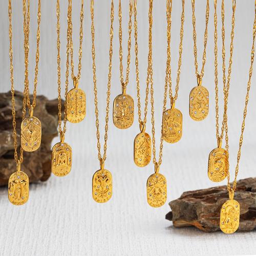 Stainless Steel Jewelry Necklace 304 Stainless Steel 12 Signs of the Zodiac plated fashion jewelry & micro pave cubic zirconia Sold By PC
