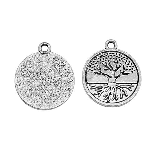 Zinc Alloy Pendants Round plated DIY antique silver color Sold By PC