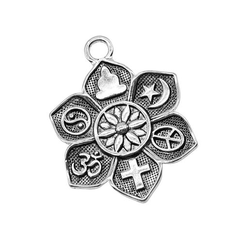 Zinc Alloy Pendants Flower plated DIY antique silver color Sold By PC