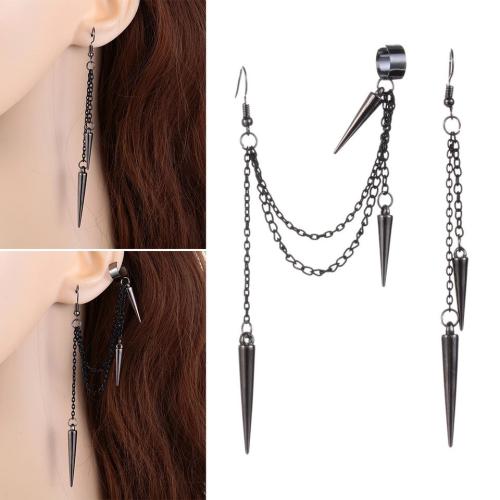 alliage de zinc Boucles d'oreilles asymétriques, pistolet noir plaqué, style gothique & pour femme, 110mm, Vendu par paire