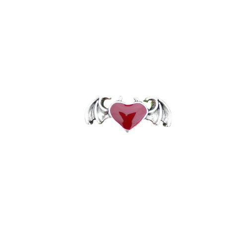 Cink Alloy Finger Ring, Krilati Heart, starinski srebrne boje pozlaćen, za žene & emajl, crven, Veličina:7, Prodano By PC