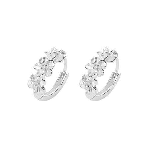925er Sterling Silber Huggie Ohrreifen, Blume, platiniert, Micro pave Zirkonia & für Frau, 13.60x5mm, verkauft von Paar