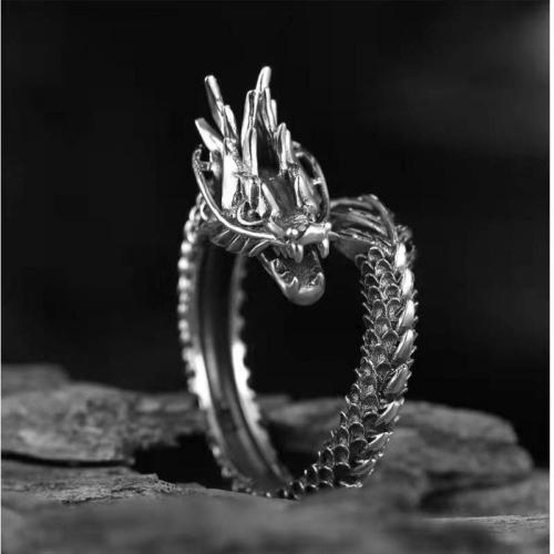 liga de zinco Cuff Ring Finger, Dragão, banho de cor prata antiga, Vintage & unissex, tamanho:4.5, vendido por PC