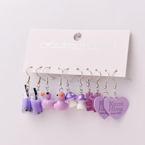 Resin Earring Set with Zinc Alloy 5 pieces & for woman earring length 30-40mm Sold By Set