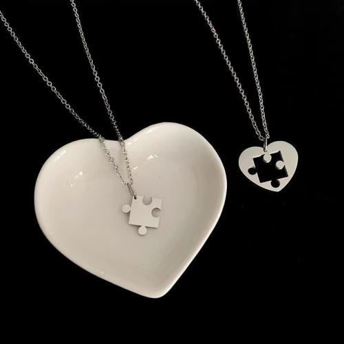 lega in zinco Collana Puzzle Coppia, Cuore, placcato color platino, 2 pezzi & per coppia, Lunghezza Appross. 23.6 pollice, Venduto da set