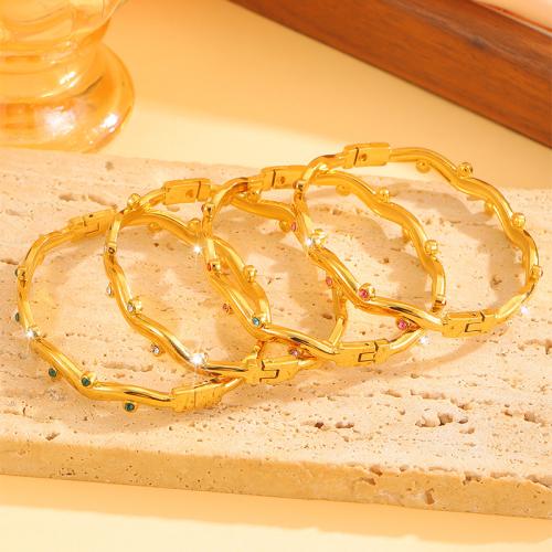 Bracelet en acier inoxydable, Acier inoxydable 304, Placage de couleur d'or, bijoux de mode & pour femme & avec strass, plus de couleurs à choisir, Vendu par PC