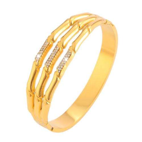Bracelet en acier inoxydable, Acier inoxydable 304, Plaqué or 18K, pour femme & avec strass & creux, Vendu par PC