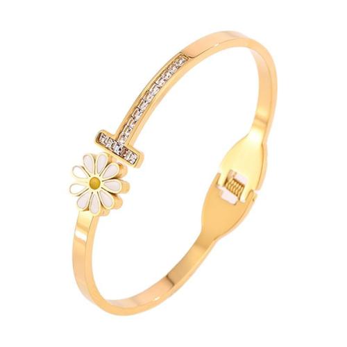 Bracelet en acier inoxydable, Acier inoxydable 304, Plaqué or 18K, pour femme & émail & avec strass, Vendu par PC