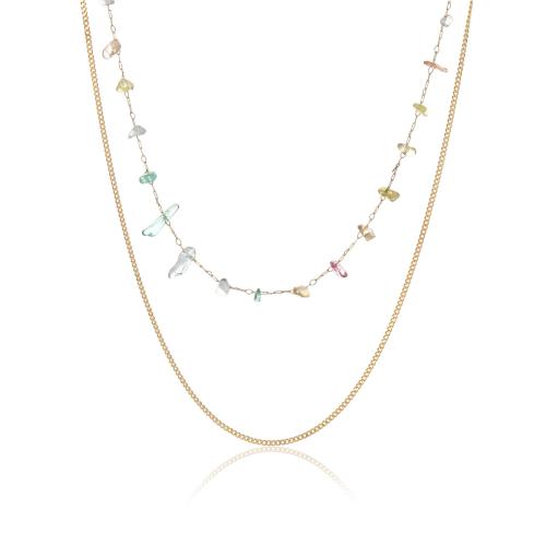 Collier bijoux de pierre gemme, Acier inoxydable 304, avec Pierre naturelle, Plaqué or 18K, Double couche & bijoux de mode & pour femme, Vendu par PC