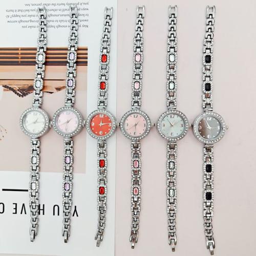 Women Watch Bracelet Zinc Alloy with Glass & Acrylic Chinese movement & for woman & with rhinestone Thickness :7mm Dial diameter :22mm. Length 25 cm Sold By PC