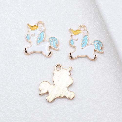 Zinc Alloy Enamel Pendants Unicorn gold color plated DIY Sold By Bag