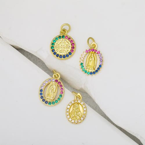 Cubique Pendentif en laiton zircon pavent, Placage, DIY & pavé de micro zircon & émail, doré, protéger l'environnement, sans nickel, plomb et cadmium, Vendu par PC