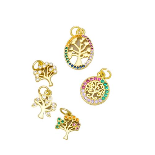 Cubique Pendentif en laiton zircon pavent, arbre, Placage, DIY & pavé de micro zircon, doré, protéger l'environnement, sans nickel, plomb et cadmium, Vendu par PC