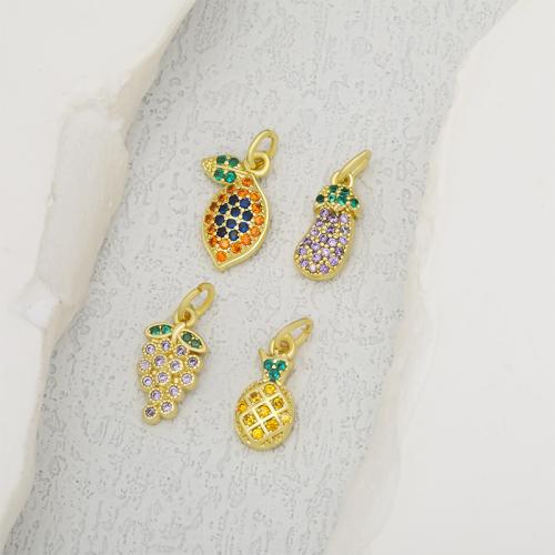 Cubique Pendentif en laiton zircon pavent, fruitcéréale, Placage, DIY & pavé de micro zircon, doré, protéger l'environnement, sans nickel, plomb et cadmium, Vendu par PC
