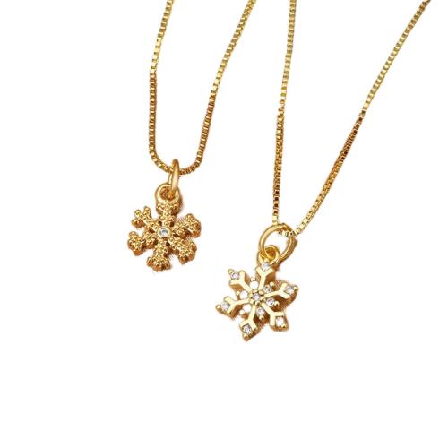 Cubique Pendentif en laiton zircon pavent, flocon de neige, Placage, DIY & pavé de micro zircon, doré, Vendu par PC