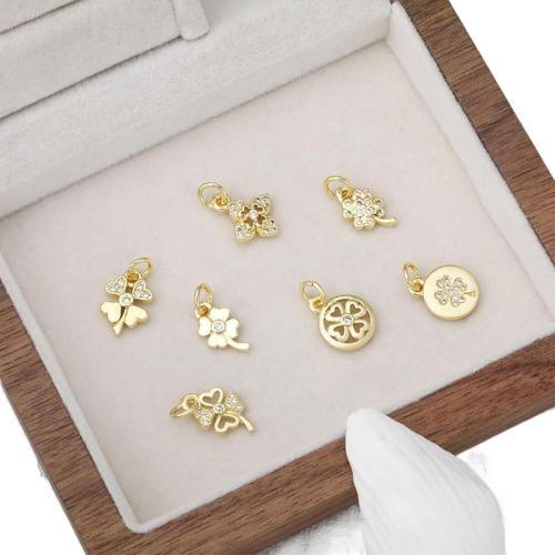 Cubique Pendentif en laiton zircon pavent, Trèfle à quatre feuilles, Placage, DIY & pavé de micro zircon, doré, protéger l'environnement, sans nickel, plomb et cadmium, Vendu par PC