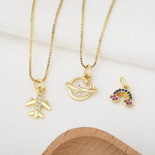 Cubique Pendentif en laiton zircon pavent, Placage, DIY & pavé de micro zircon, doré, Vendu par PC