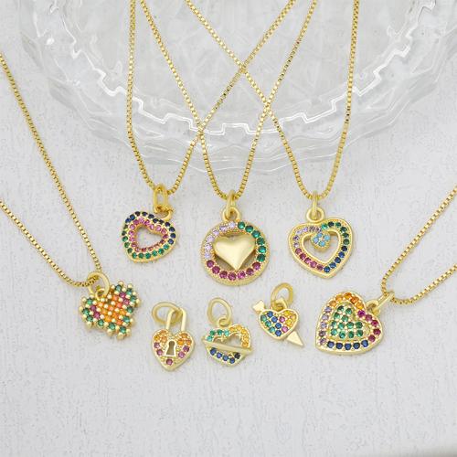 Cubic Zirconia Micro Pave Brass Pendant Heart plated DIY & micro pave cubic zirconia golden nickel lead & cadmium free Sold By PC