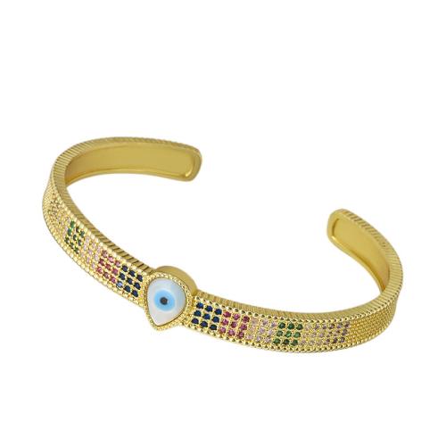 laiton bracelet manchette, avec résine, Placage, bijoux de mode & pavé de micro zircon, doré, protéger l'environnement, sans nickel, plomb et cadmium, Vendu par PC