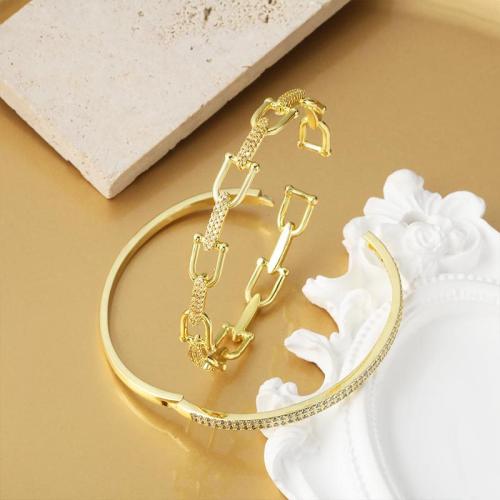 metal Brazalete, chapado, Joyería & micro arcilla de zirconia cúbica, dorado, libre de níquel, plomo & cadmio, Vendido por UD